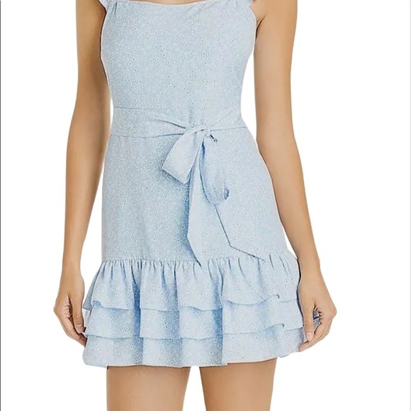 Lilkely Charlotte Ruffled Women’s Blue Belted Mini Dress Sz 12 NWT - Picture 2 of 16